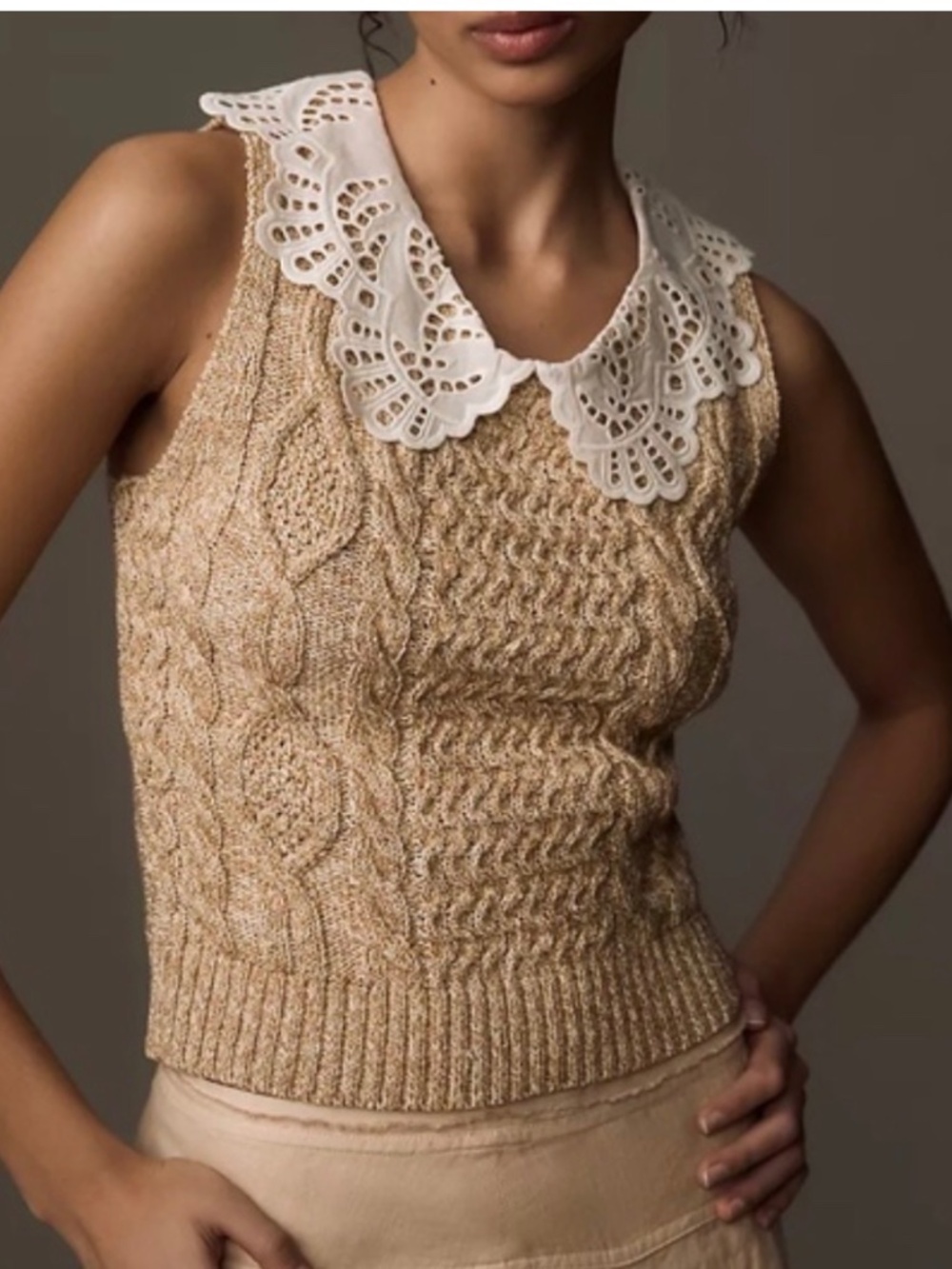 Lace Collar Sweater Tank Top By Anthropologie